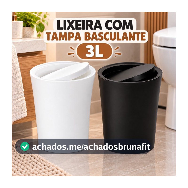 Lixeira 3L Com Tampa Basculante Para Banheiro E Escritório