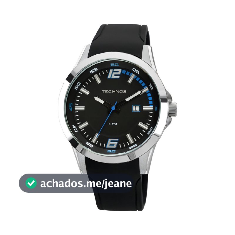 Relógio Pulso Masculino Technos 2115KPT8A Racer Basico Prata Fundo Preto Analógico Pulseira Silicone Prova D'água 50m