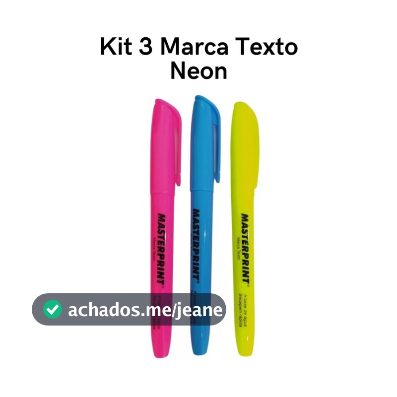 Kit 3 Canetas Marca Texto Neon Rosa Azul Amarelo Escolar Grifa Texto Masterprint