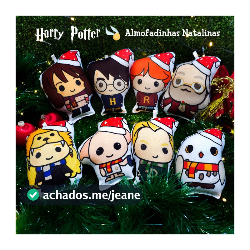 Enfeite de Natal Árvore HARRY POTTER Almofada 12cm Hermione Rony Dobby Dumbledore Draco Nerd Geek