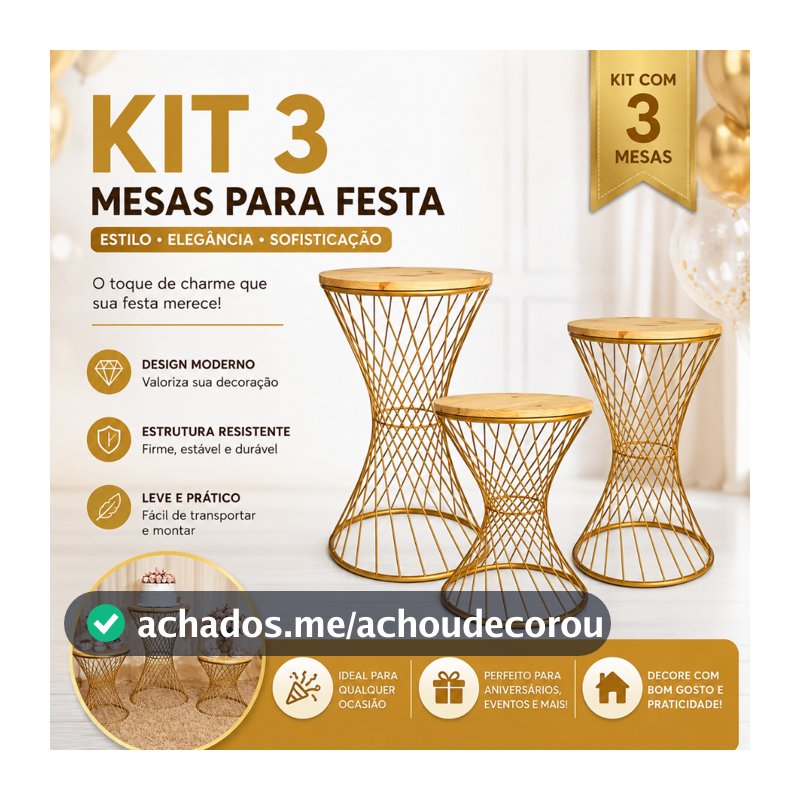 Trio Mesas Laterais Treliçadas para Festa Decoração Kit 3 Mesas tampo pinus moderno decoração ENVIO IMEDIATO