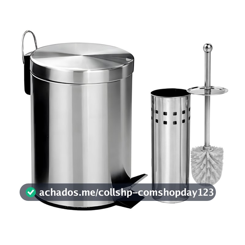 Lixeira Banheiro Inox Pedal Cozinha + Escova Sanitária Inox Com Suporte Ou Opções Avulsos