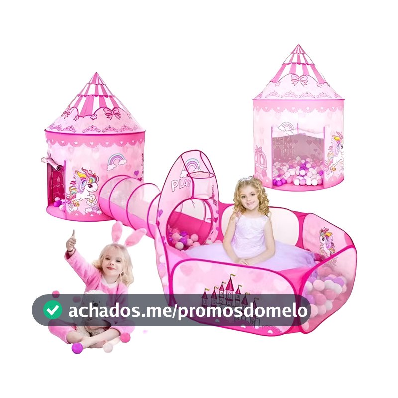 Barraca 3 em 1 Infantil Dobrável Piquenique das Princesas 3x1 Toca Tunel