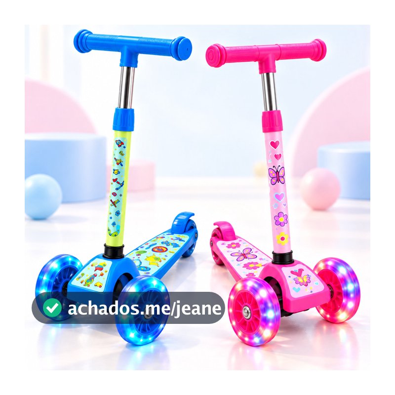 Patinete Infantil 3 Rodas Radical com Luz nas Rodas Guidão em T Estampado para Passeio