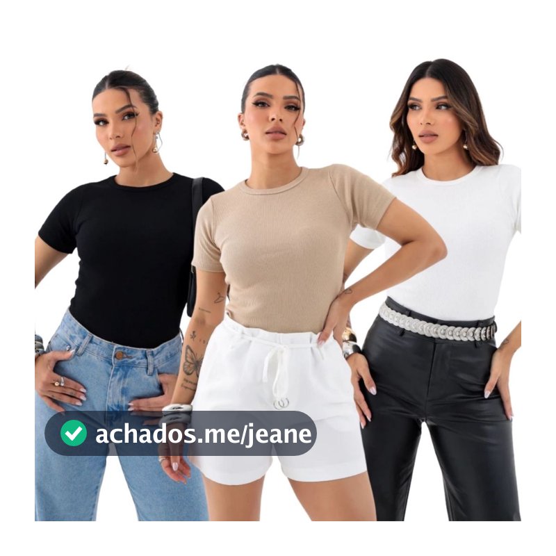 Kit 3 Blusas Ribana Casual Feminina moda Moderna tendência Algodão