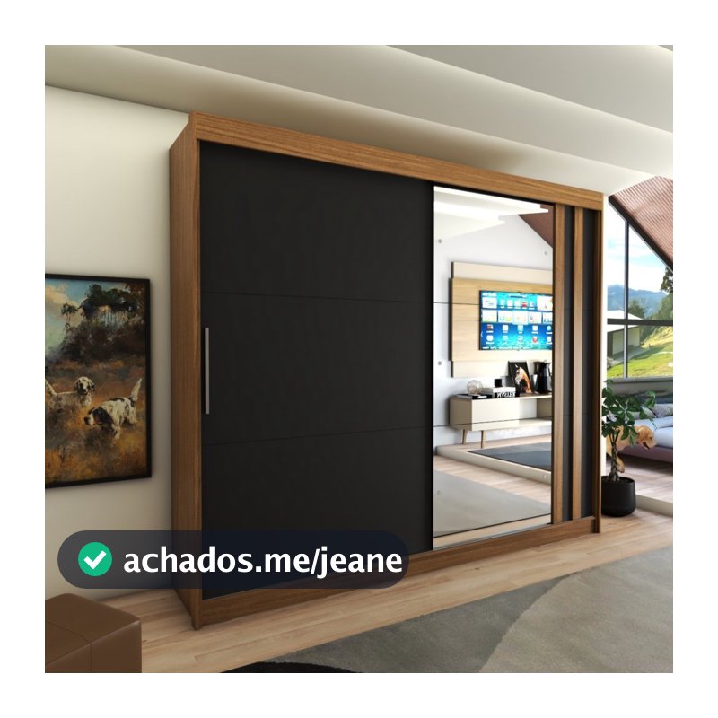 Guarda-Roupa Casal Castle Rock 100% Mdf 2 Portas 4 Gavetas com Espelho Freijo/Nero - Panorama Móveis