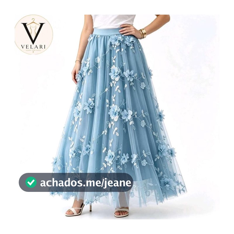 Saia Midi de Tule com Flores 3D e Forro Interno (Leve Transparência) Elegante Leve para Festas e Ocasiões Especiais 02