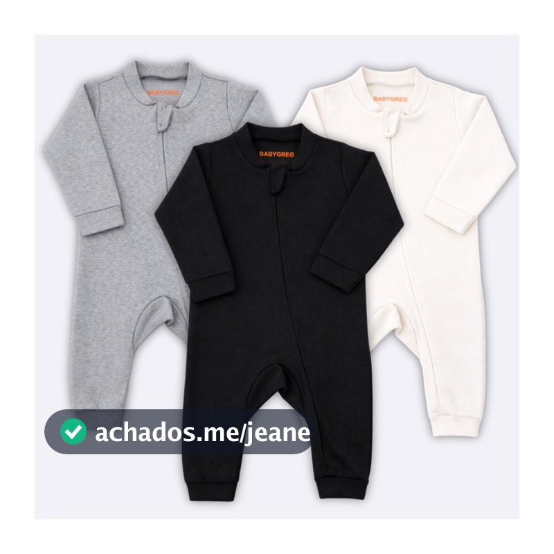 Kit 3 Macacão de Bebe Minimalista com Ziper Baby Greg Preto/Off/Mescla - (0 a 9 meses) (RN/P/M/G)