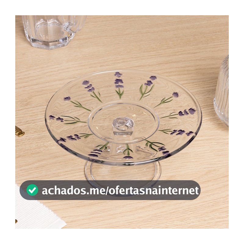 Prato com Pé Lavanda Hand Painting Cristal Wolff Prato para Doces Sobremesas Mesa Posta e Decoração Qualidade Jantar Uso