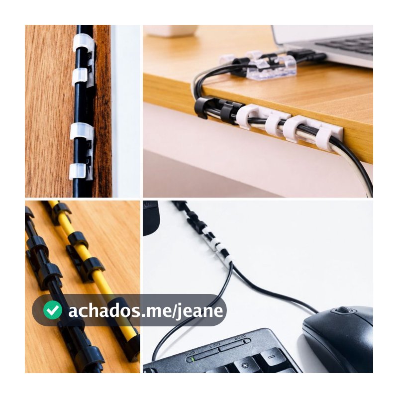 Organizador de Cabos Autoadesivo Transparente Kit 20/40/60/80 Peças para Mesa Escritório Parede e Móveis Duhome