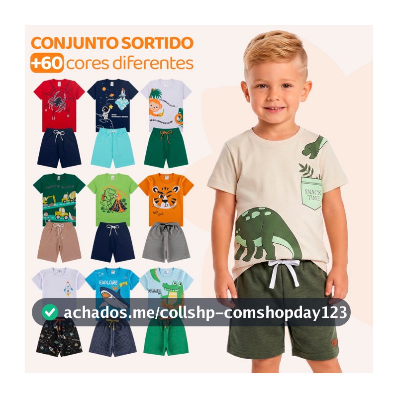 Kit Sortido 10 ou 4 Peças de Roupas Infantil Menino- 5 Camisetas + 5 Bermudas - Kit 5 Conjuntos de Roupa Verão Masculino