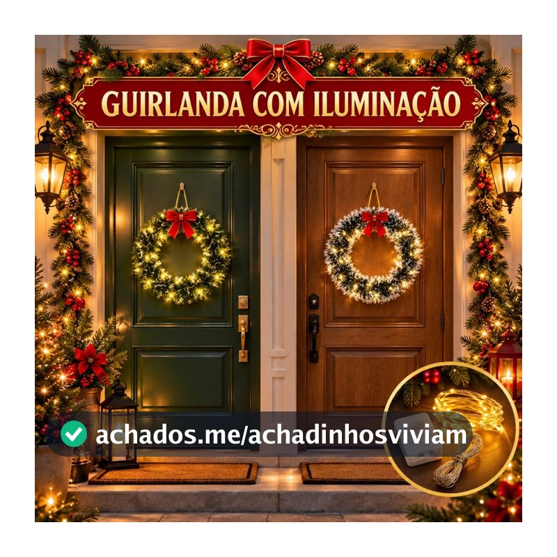 Guirlanda de Natal + Fio de Fada Enfeite Decoração Iluminada Porta Natal