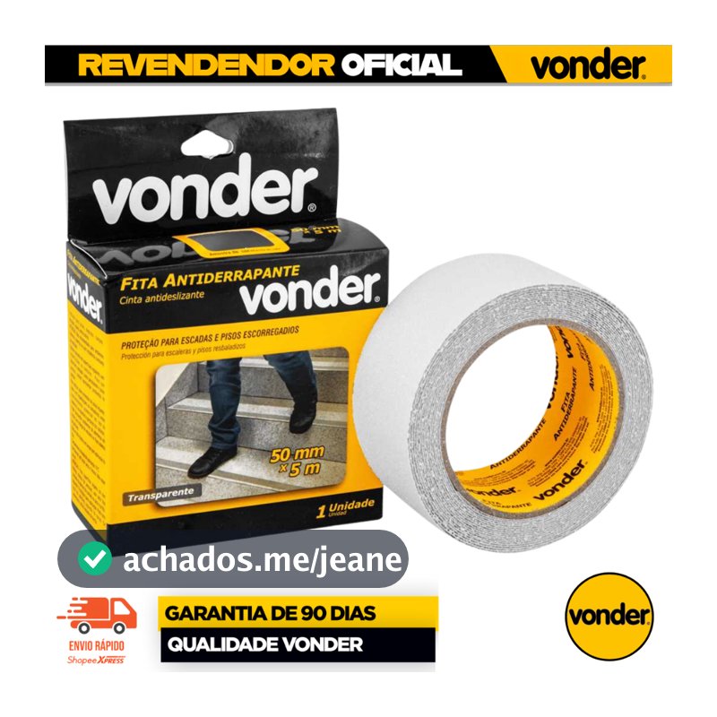 Fita Antiderrapante 5 Metros x 50mm Transparente Vonder Escadas Pisos Lisos e Escorregadios PREMIUM