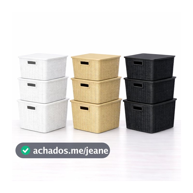 Kit 3 Caixa Organizadora Brinquedo Cesto Tampa Alça Empilhável Grande 20 L Rattan