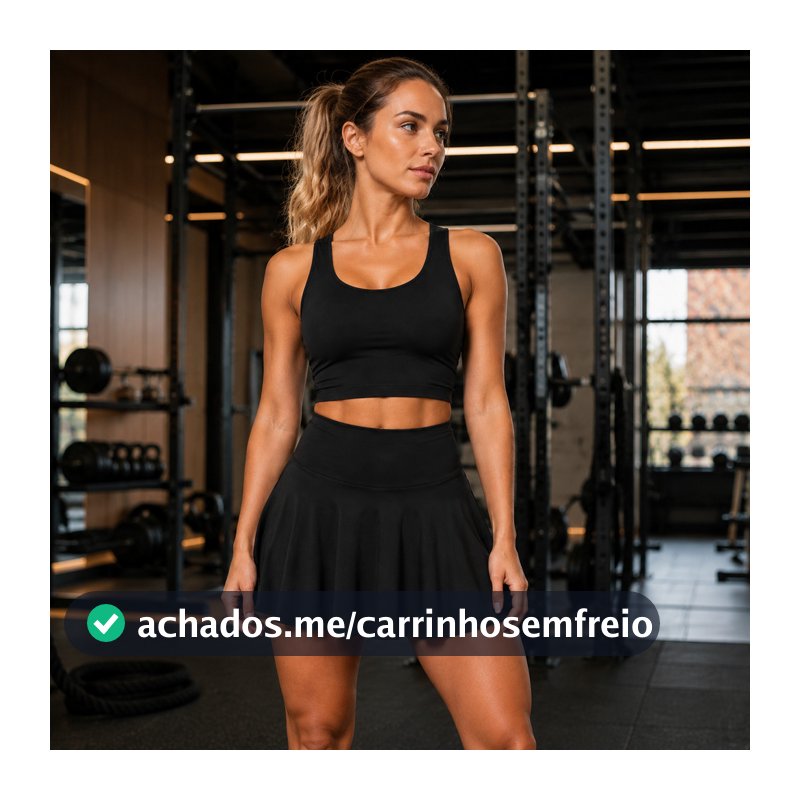 Conjunto Feminino Fitness Saia Shorts Top sem Bojo Tecido Leve Confortável Academia Esportes Treino