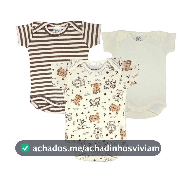 Kit Body Bebê Listrado Marrom OffWhite 100% Algodão Hipoalergênico Maternidade Enxoval