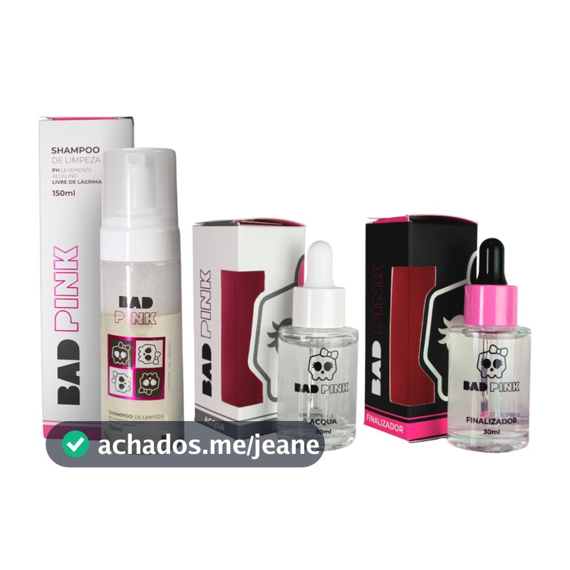 Kit Retenção de Cílios Bad Pink Com Acqua Primer Finalizador e Shampoo de Limpeza