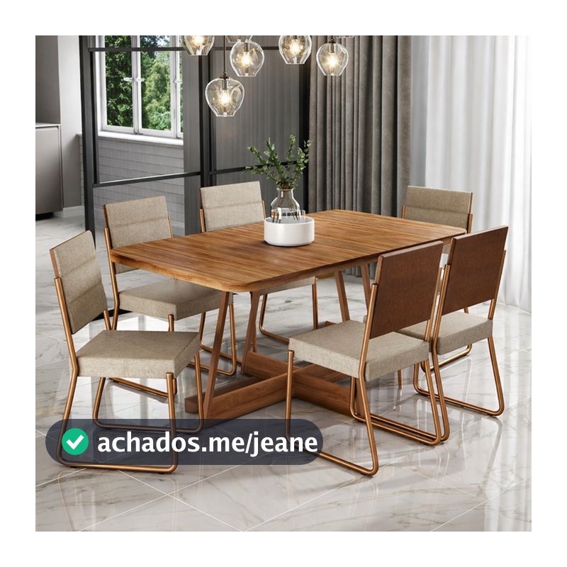 Conjunto Sala de Jantar 6 Cadeiras Charlotte Carraro Nogal com Rose