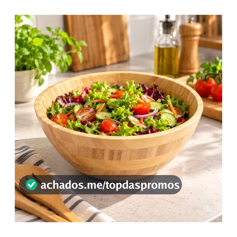 Saladeira de Bambu 25cm Natural de Alta Qualidade – Tigela Redonda para Saladas e Frutas - Lavável