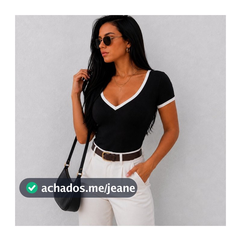 Blusa Feminina Manga Curta Canelada Com Decote Em Coração Elegante Decote Em V Bicolor Blusinha