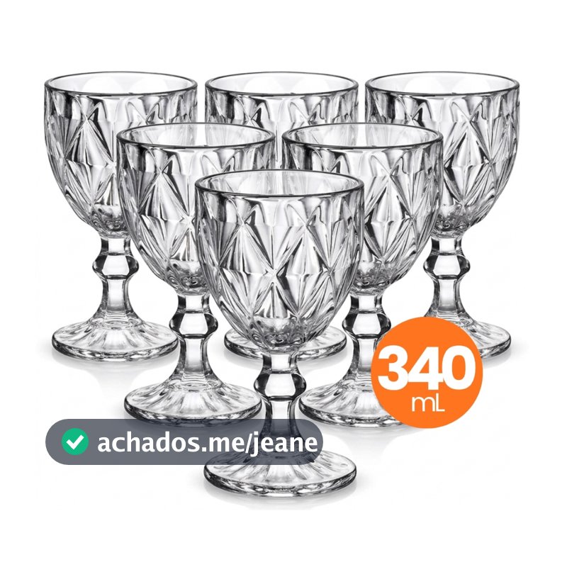 Jogo 6 Taças Vidro Diamond 340ml Conjunto Mesa Posta Água Suco Cozinha Decoração Presente