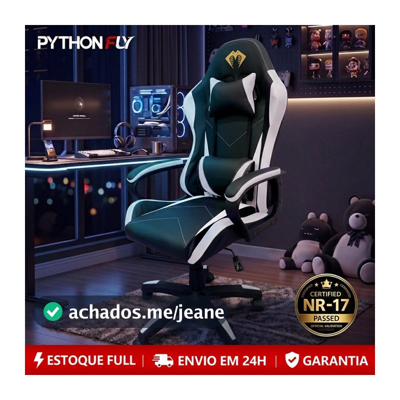 Cadeira Gamer Reclinável com Almofadas de Apoio Lombar e Cervical Altura Ajustável para Escritório e PC
