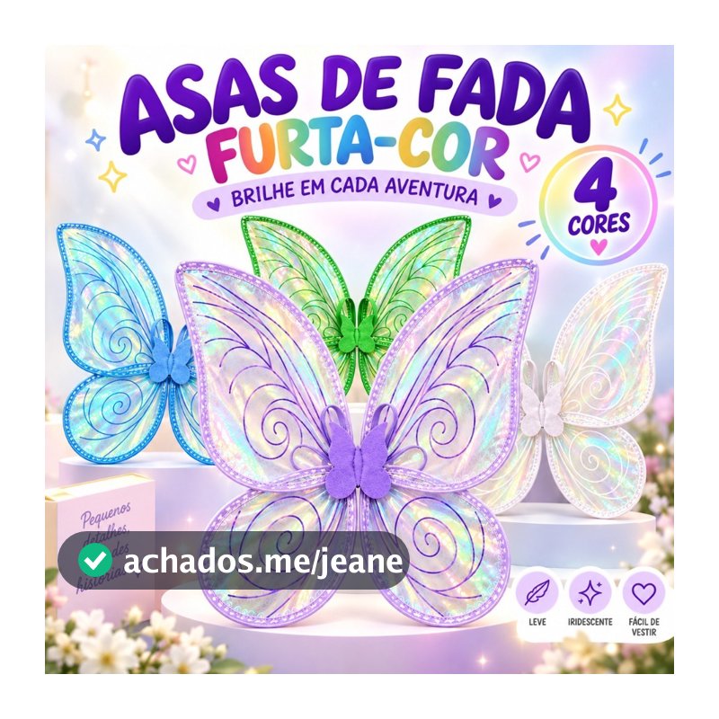 Asa de Fada Furta-Cor Luxo Infantil e Adulto Brilhante Borboleta Fantasia Carnaval Festa 60x48cm