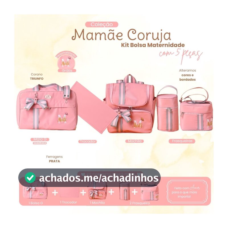 Kit Maternidade com 5 Peças Personalizado menina | Coleção Mamãe Coruja Bebê
