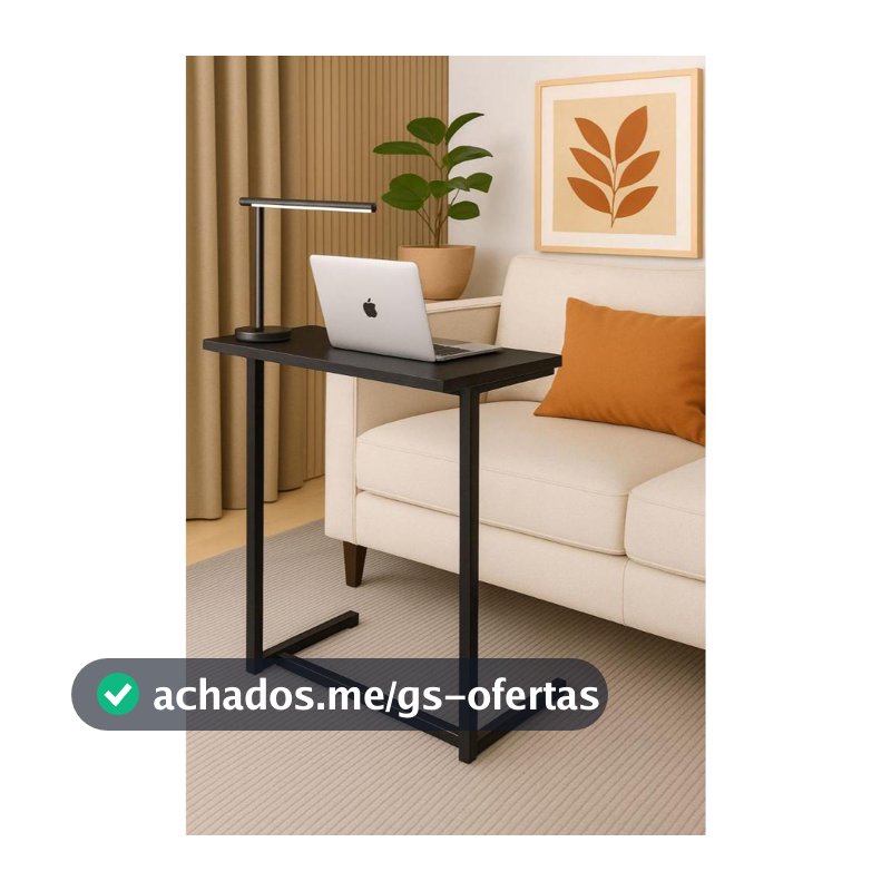 Mesa apoio e suporte lateral notebook cama sofa em aço tampo madeira Preta e Mel