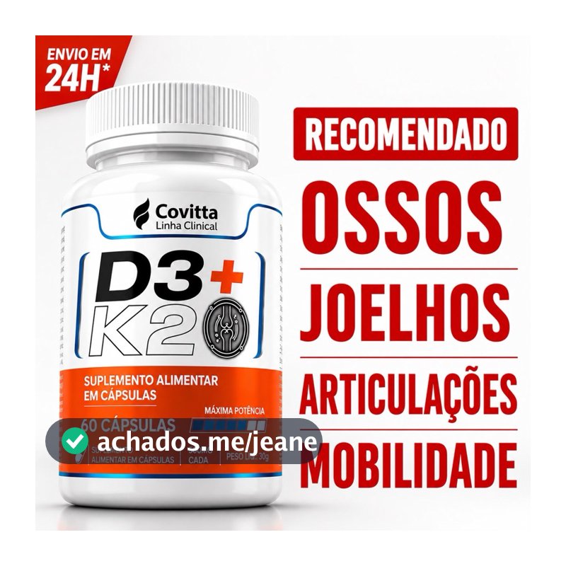 Vitamina D3 + K2 60 Cápsulas | Ossos Fortes | Imunidade | Saúde Óssea | Covitta