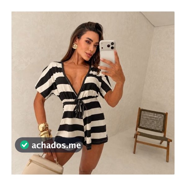 Macaquinho Feminino Listrado Viscolycra Premium Decote V Ajustável Moda Verão Tendência 2026 Confortável Casual