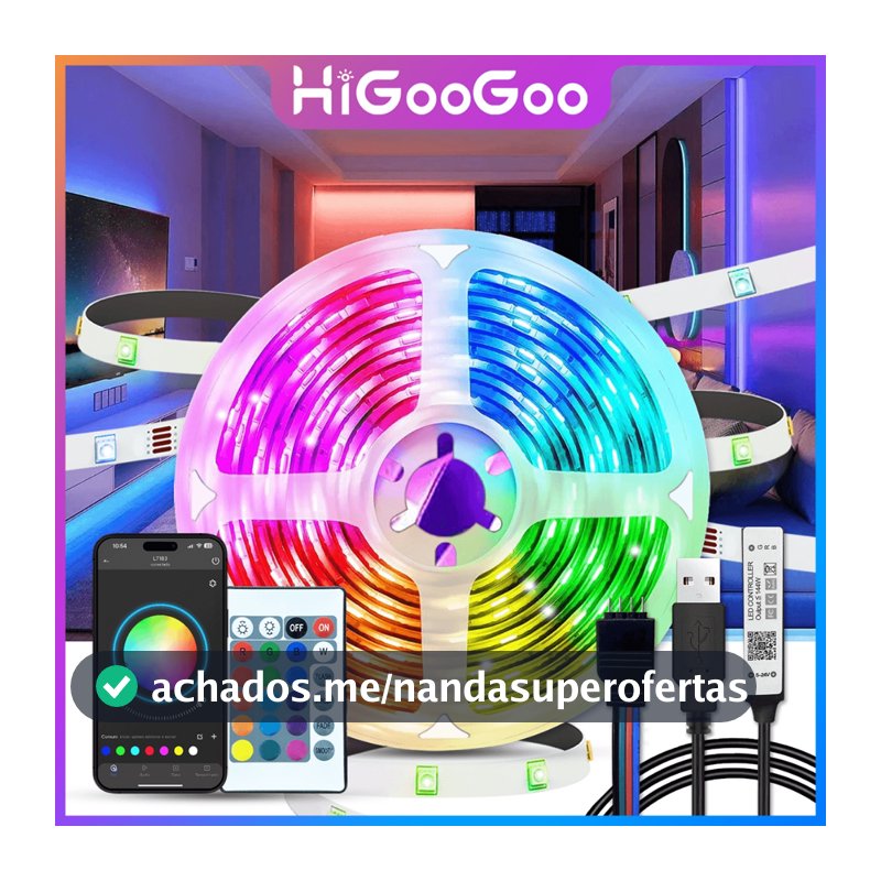 HiGooGoo 10/20/30/40M Fita LED De Luz APP Inteligente Controle Remoto RGB  Para Quarto Sala TV Fundo Carnaval Natal