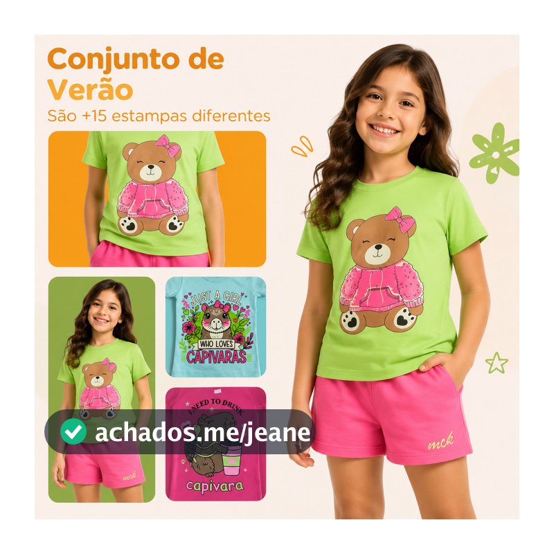 Kit Sortido 2 Conjuntos Feminino/Menina Infantil Juvenil – Blusa Manga Curta + Shorts Verão