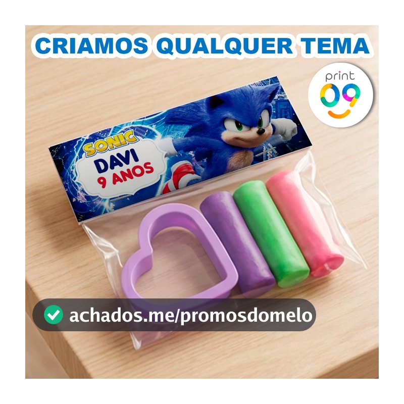 Massinha Com Cortador de Plástico Personalizado Festa Infantil Diversos Temas Sonic