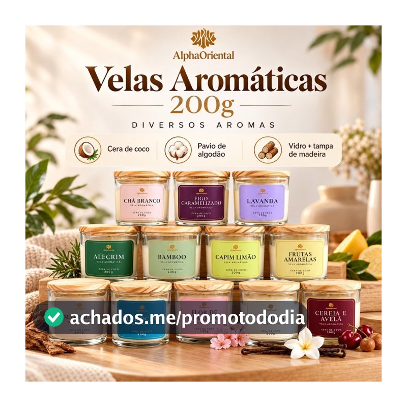 Vela aromática artesanal PREMIUM 200/100G Presente Lembrancinha - Vários Aromas - Com especiarias e tampa de madeira