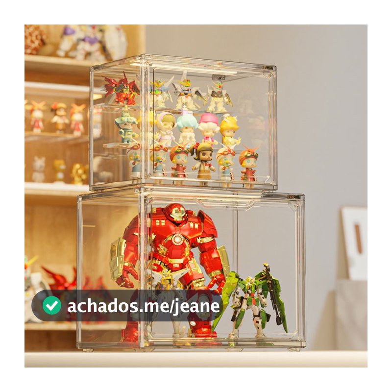 Caixa de Armazenamento Acrílico Transparente para Action Figures Porta Magnética Prateleiras Ajustáveis