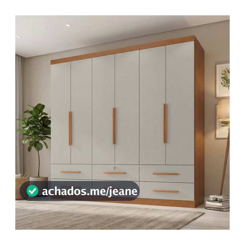 Guarda Roupa Casal Maximus Plus 6 Portas de Bater 6 Gavetas Bege/Cinamomo/Areia Cinamomo/Areia