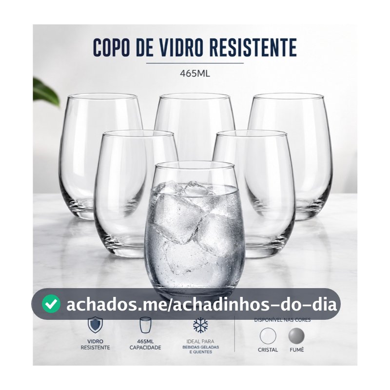 Conjunto de Copos de Vidro 480ml 6 ou 12 Peças Design Moderno Sofisticado Aruba