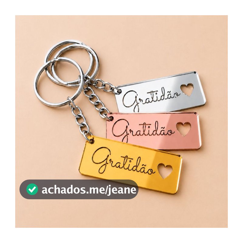 Kit Chaveiros Gratidão com Coração em Acrílico Espelhado Brinde Lembrancinhas
