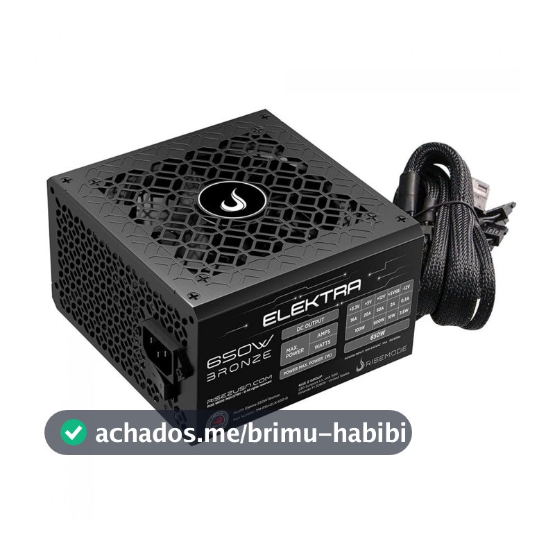 Fonte Rise Mode Elektra, 650W, 80 Plus Bronze, PFC Ativo, Preto, RM-PSU-ELK-650-B