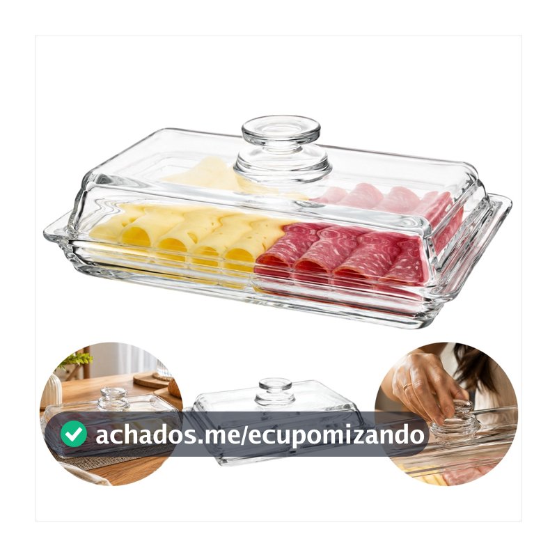 Porta Queijo De Vidro 20cm Com Tampa Transparente Para Mesa Posta Café Da Manhã E Brunch