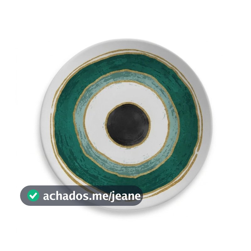 Conjunto 4 Pratos de Sobremesa Doces Entrada Decorado Olho Grego Verde Cerâmica Scalla