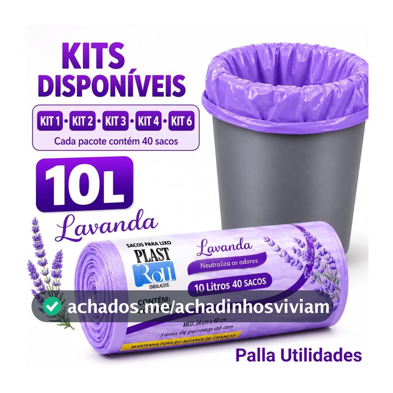 Saco de Lixo Lavanda 10L Perfumado Anti Odor Banheiro Pia
