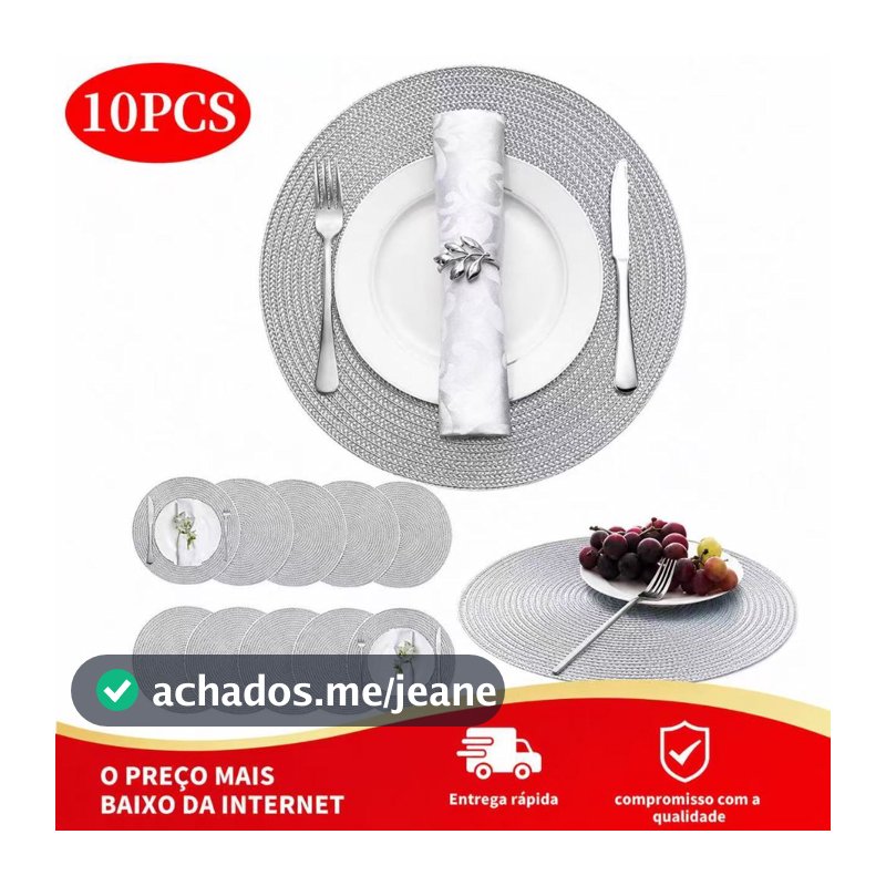 Kit 10 Peças Jogo Americano Redondo Cozinha Jantar Jogo americano dourado