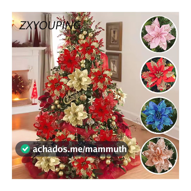 14cm Decorações Da Árvore De Natal Grande Glitter Flores Artificiais Flor Casa Festa De Ano Novo E Decoração Feliz