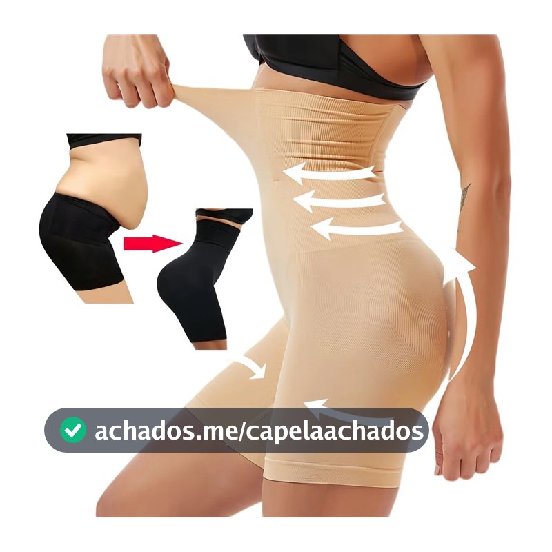Short Cinta Modeladora 4 Barbatanas Alta Compressão Não Enrola Zero Transparência Formato Shorts