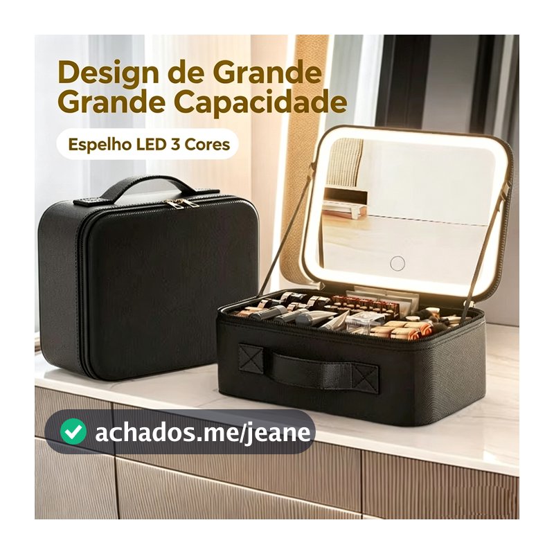 Maleta rígida impermeável espelho LED, amplo espaço para cosméticos em viagens Q10