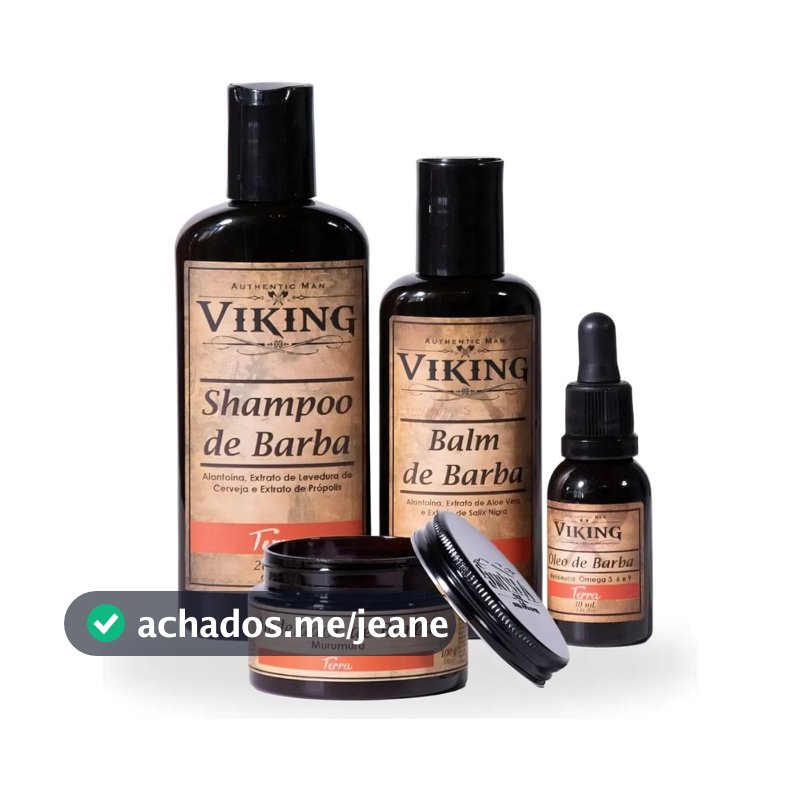 Kit Viking Para Barba Shampoo + Balm + Óleo + Modelador Terra
