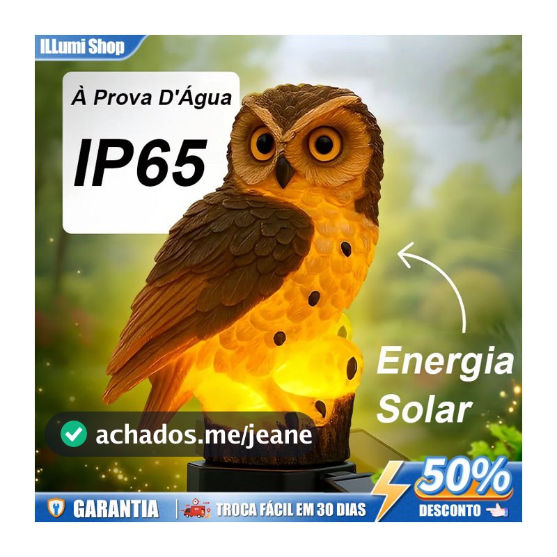 Luminaria Solar De Jardim Com Formato De Coruja Solar/LED Para Ambientes Externos À Prova D'água