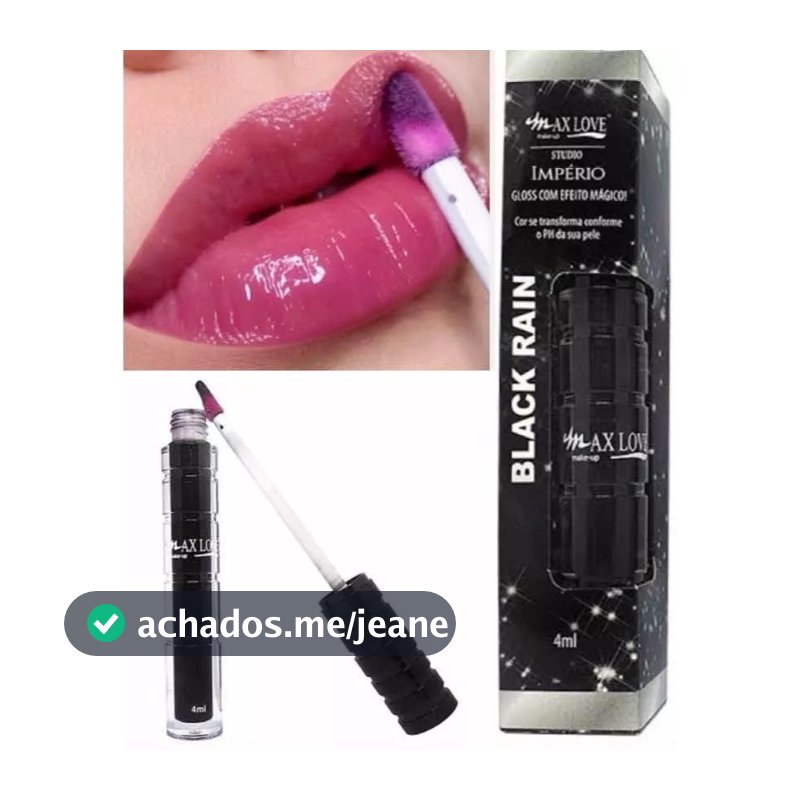 Gloss Black Rain Max Love - Gloss Preto Com Efeito Mágico Muda De Cor Com PH - Efeito Lip Tint